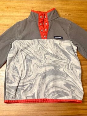 Lands' End Kids Fleece Pullover Snap-Neck Gray White Marble Print Size Small (8)